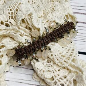 Woven beaded bracelet soft pink and brown